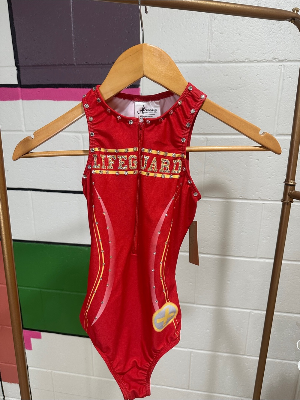 2 piece set Red "LIFEGUARD" Rhinestone costume.
